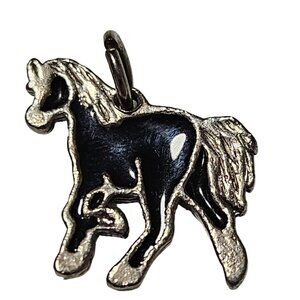 Horse Charm Black Enamel Gold Tone Metal Pendant Jewelry for Necklace Craft DIY